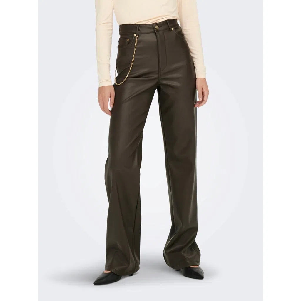Camille wide faux leather pants - Chocolat Brown