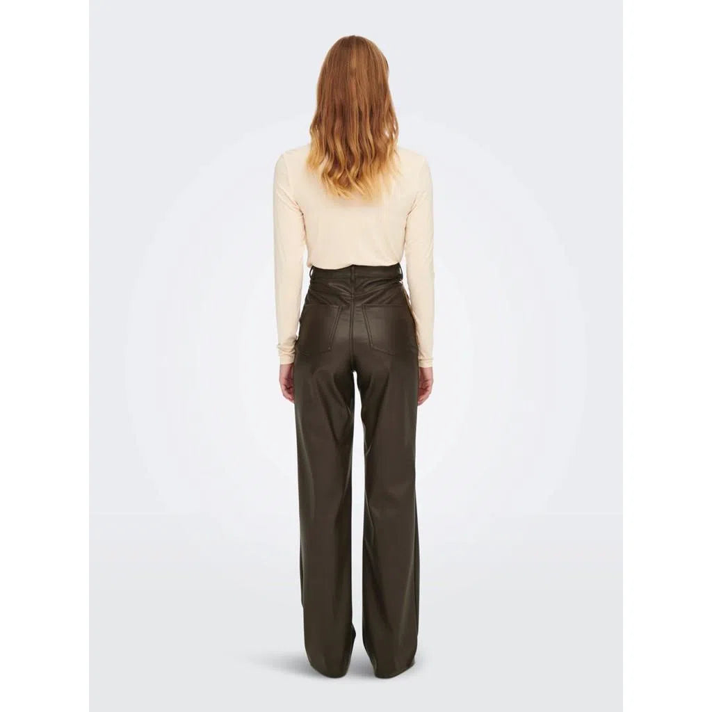 Camille wide faux leather pants - Chocolat Brown